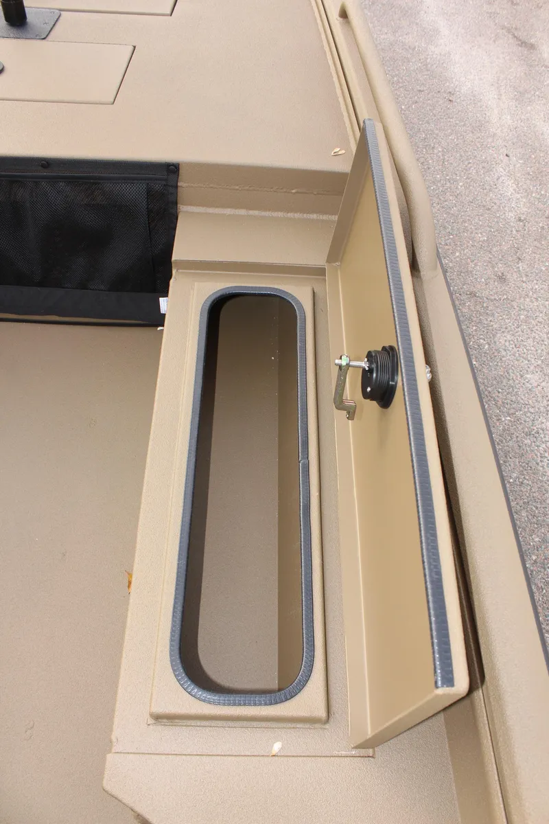 Slide: The Image of 2025 Excel 1860 F4 Shallow Water boat storage compartment detail. - 19