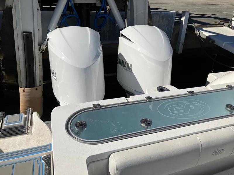 Slide: The Image of 2021 Sea Fox 328 Commander with dual Yamaha outboard engines. - 19