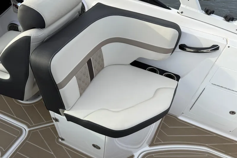 Slide: The Image of Luxurious seating on 2025 Monterey M6 boat, featuring elegant design and premium materials. - 14