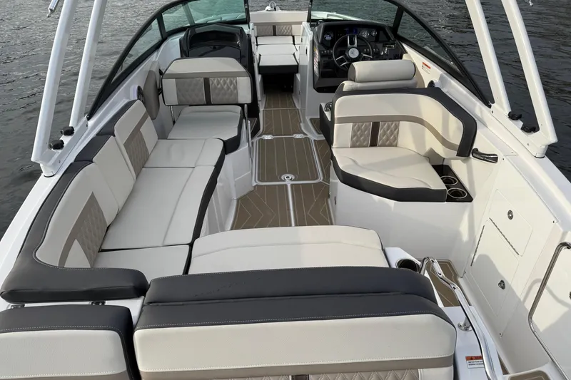 Slide: The Image of Luxurious 2025 Monterey M6 boat interior with elegant seating and modern design. - 16