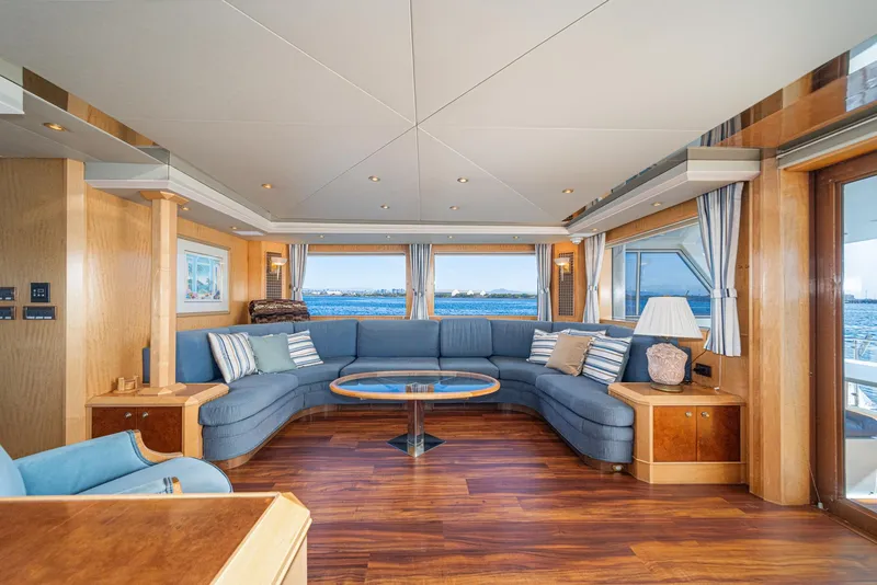 Slide: The Image of Luxurious 1995 Nordlund Cockpit Motor Yacht interior with elegant seating and ocean view. - 29