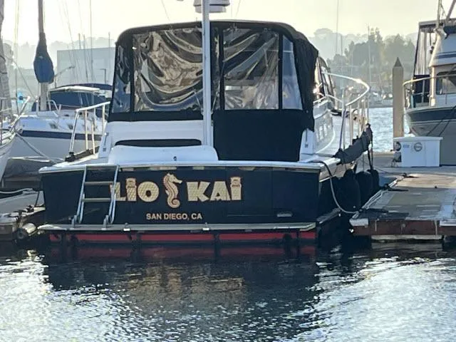 Slide: The Image of Grand Banks Eastbay 38 yacht docked in San Diego marina, 1999 model. - 75