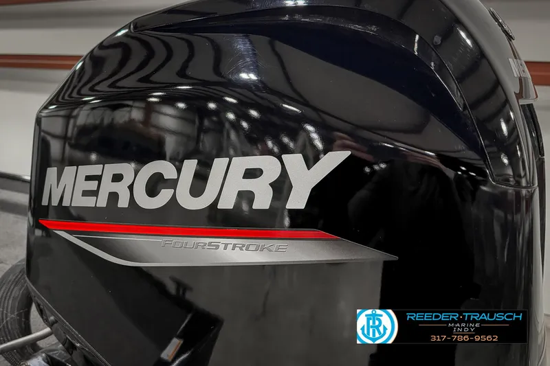 Slide: The Image of Mercury FourStroke engine on 2021 Lowe Skorpion 17 boat, Reeder-Trausch Marine logo visible. - 36