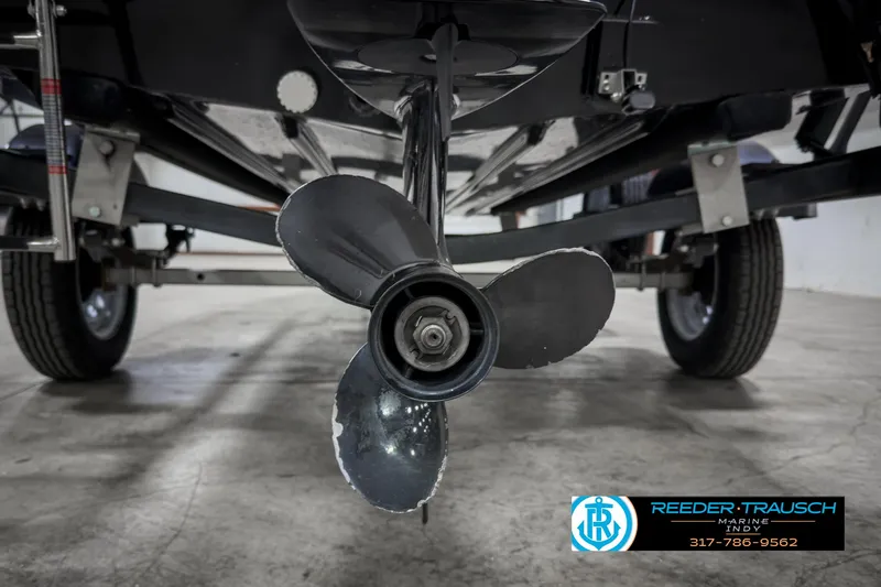 Slide: The Image of 2021 Lowe Skorpion 17 boat propeller and trailer close-up. - 38