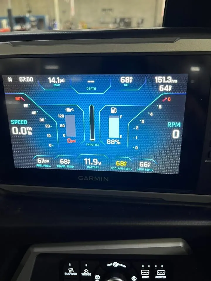 Slide: The Image of Garmin display showing Axis T220 boat metrics, including speed, RPM, and battery status. - 7