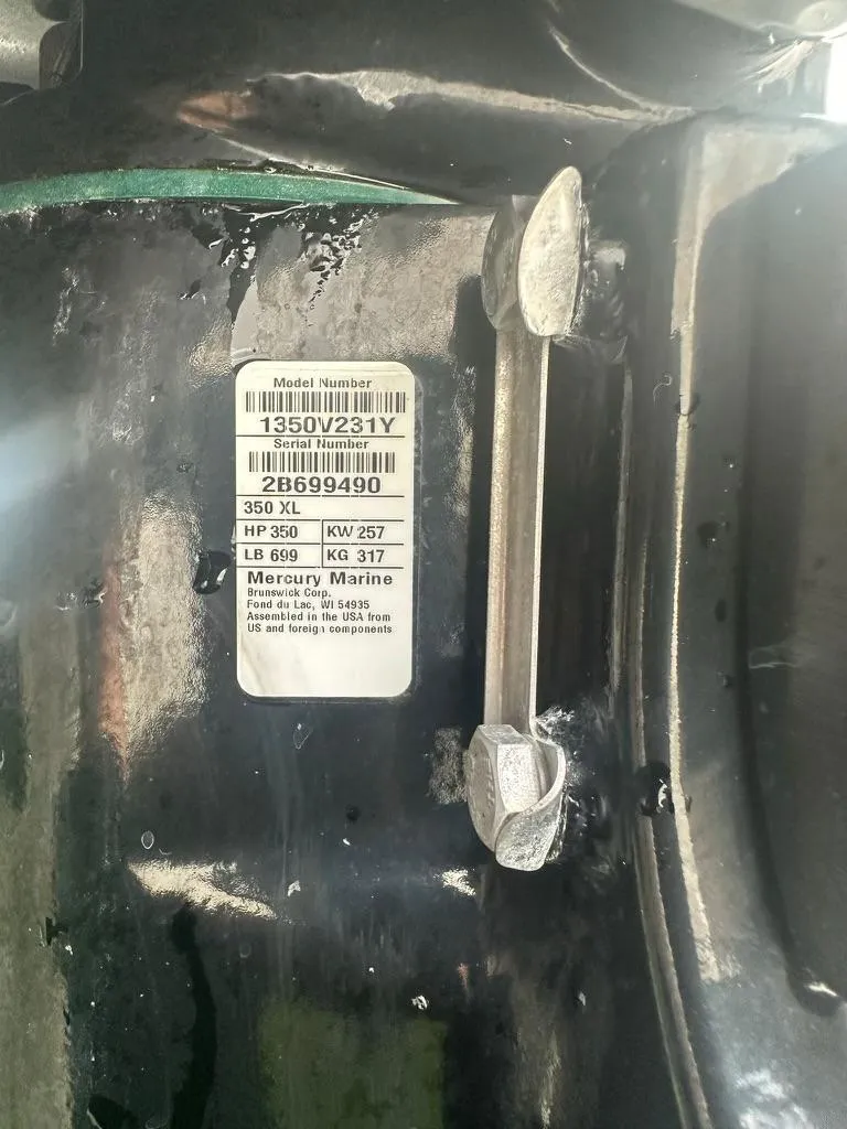 Slide: The Image of Close-up of a 2020 Boston Whaler 230 Vantage Mercury Marine engine label. - 23