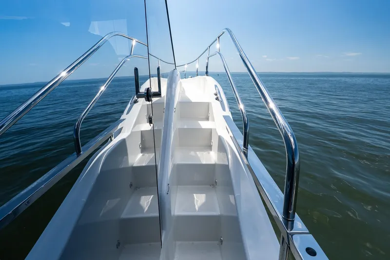 Slide: The Image of Modern Prestige F5.7 yacht deck, 2026 model, cruising on calm blue waters. - 38