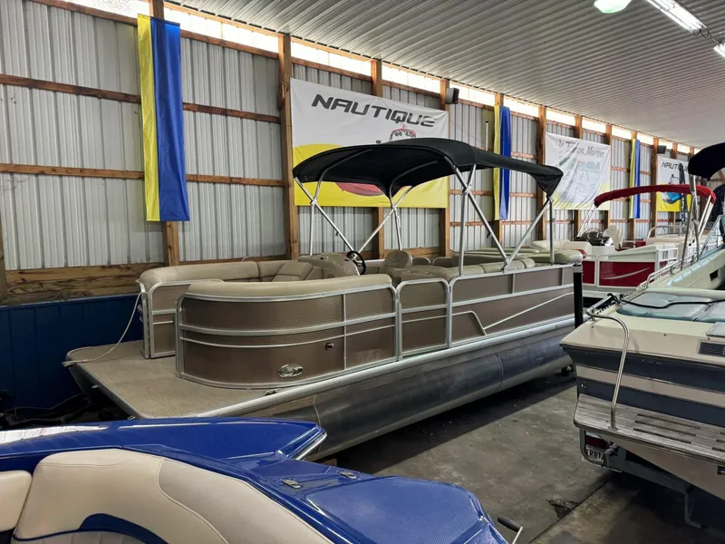 Slide: The Image of 2018 Misty Harbor 2085 Adventure CR pontoon boat in indoor storage. - 12