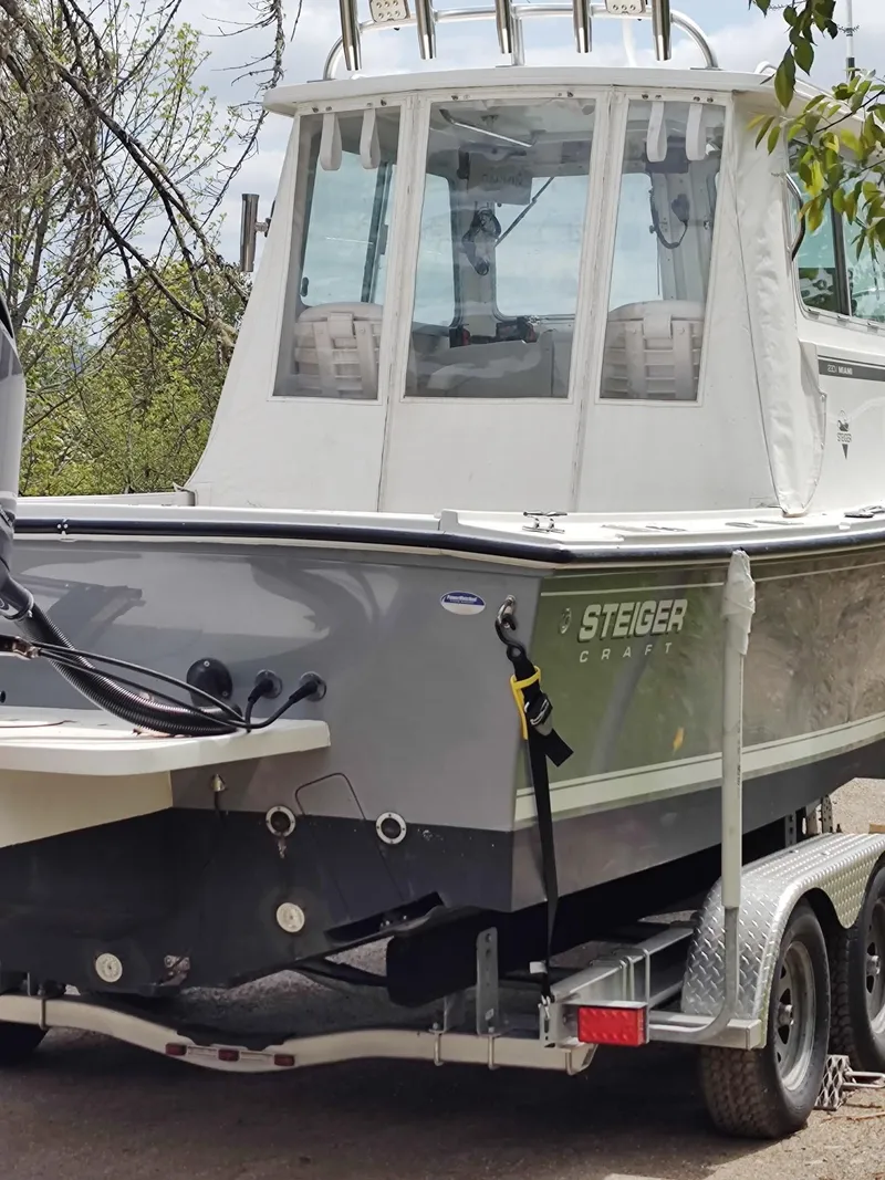 Slide: The Image of 2016 Steiger Craft 23 Miami boat on trailer, rear view. - 9