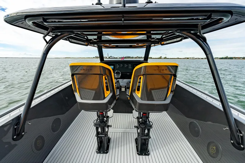 Slide: The Image of 2025 Wajer 38s boat interior with modern seating on open water. - 18