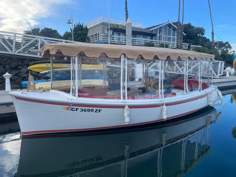 Slide: The Image of 2018 Duffy Bay Island 22 electric boat docked in marina. - 1