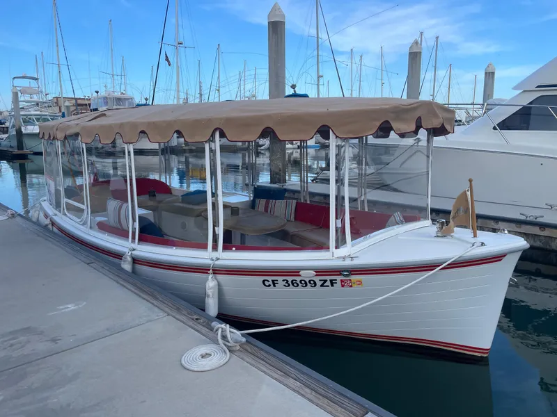 Slide: The Image of 2018 Duffy Bay Island 22 electric boat docked at marina. - 3