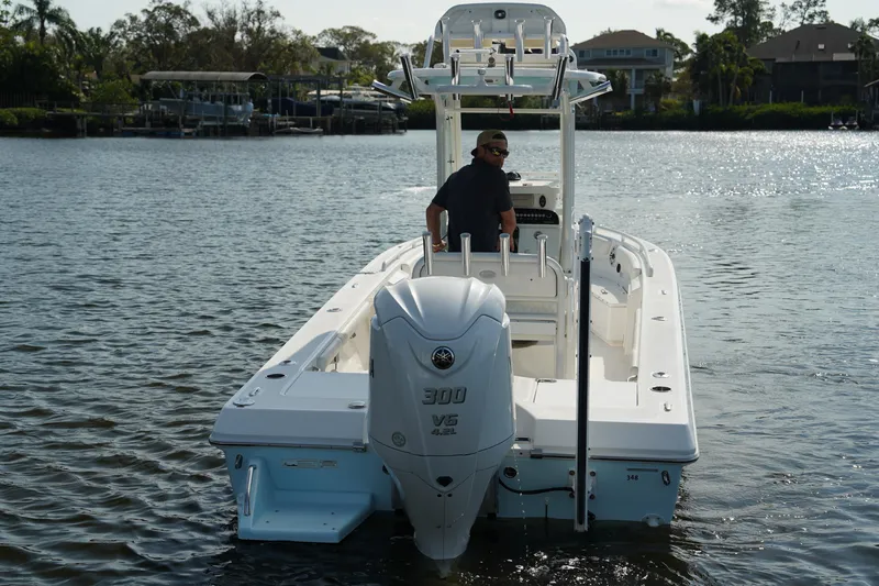 Slide: The Image of 2015 Everglades 243 CC boat on water with Yamaha 300 V6 engine. - 1