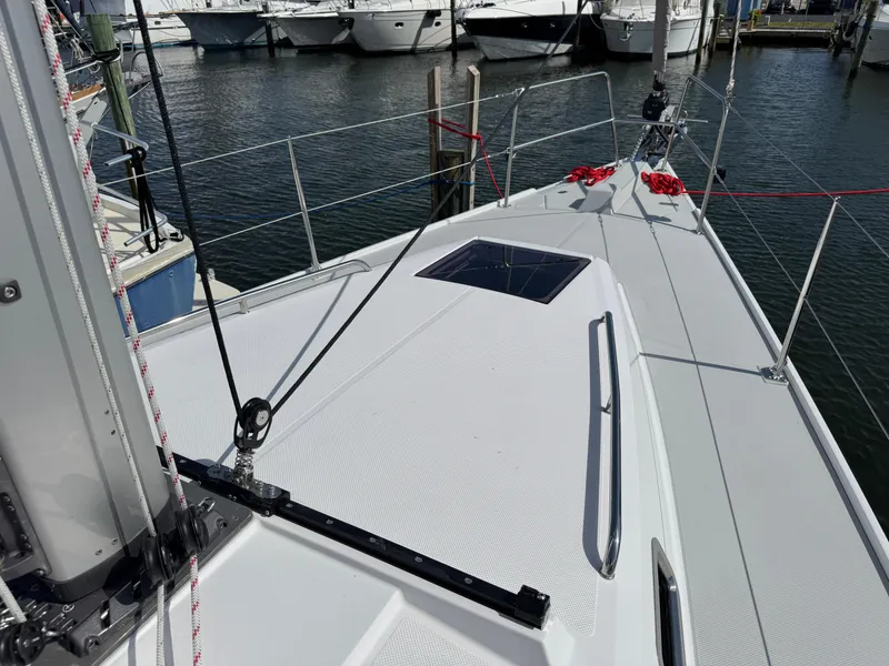 Slide: The Image of Sleek deck of 2025 Catalina 426 sailboat docked at marina. - 25