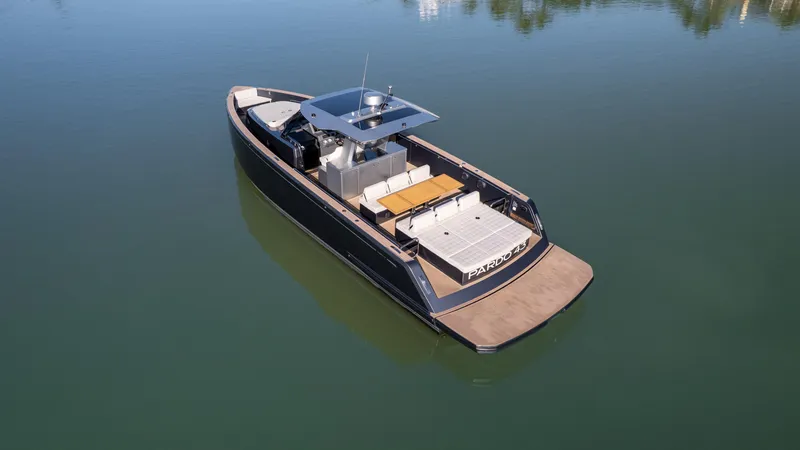 Slide: The Image of 2025 Pardo Yachts P43 luxury yacht on calm water, aerial view. - 11