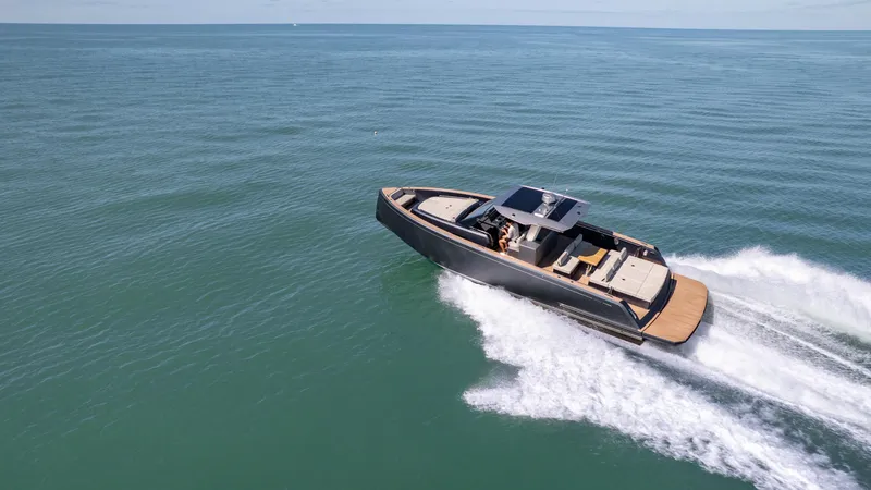Slide: The Image of 2025 Pardo Yachts P43 cruising on open sea, showcasing sleek design and performance. - 13