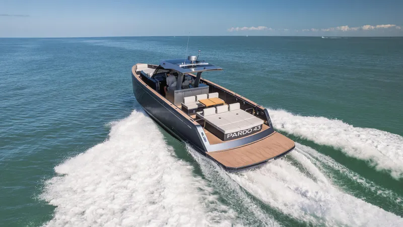 Slide: The Image of 2025 Pardo Yachts P43 cruising on open water, showcasing sleek design and powerful performance. - 14