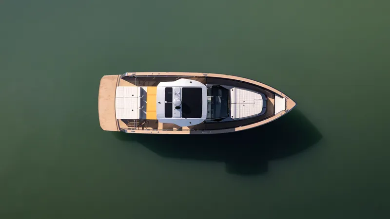 Slide: The Image of Overhead view of 2025 Pardo Yachts P43 on calm water. - 9