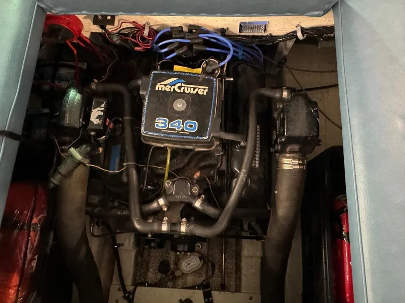 Slide: The Image of 1985 Coronado Cardel engine compartment with MerCruiser 340 engine. - 27