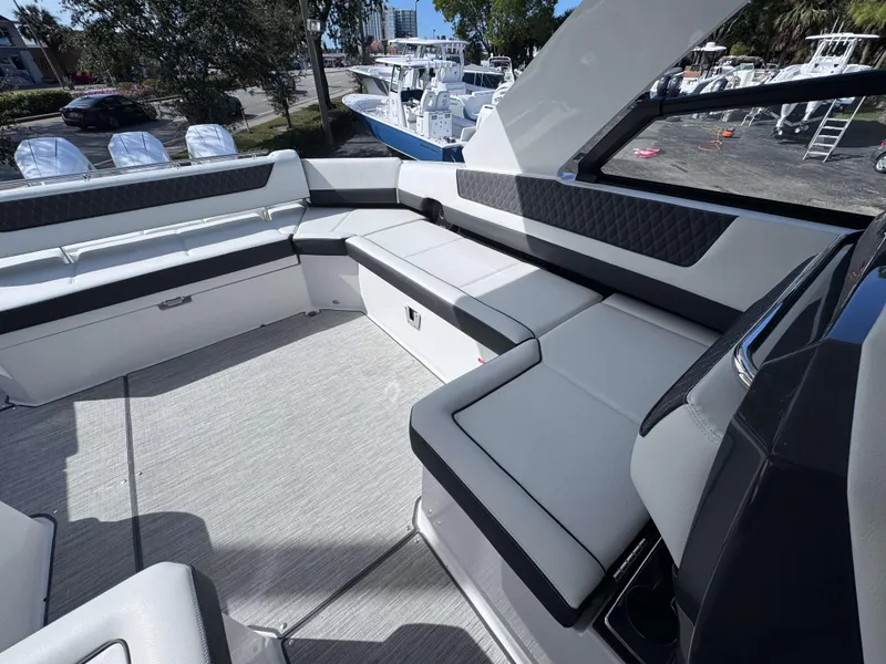 Slide: The Image of Luxurious interior of 2025 Cobalt R35 boat with sleek seating and modern design. - 20