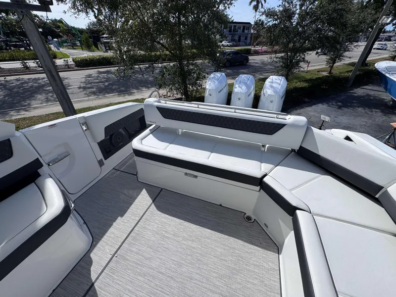 Slide: The Image of Luxurious seating area on a 2025 Cobalt R35 boat, featuring modern design and comfort. - 22
