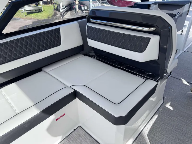 Slide: The Image of Luxurious seating in 2025 Cobalt R35 boat with sleek, modern design and premium upholstery. - 28