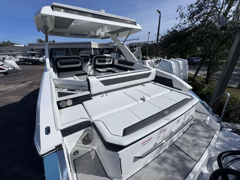 Slide: The Image of 2025 Cobalt R35 luxury boat with sleek seating and modern design. - 7