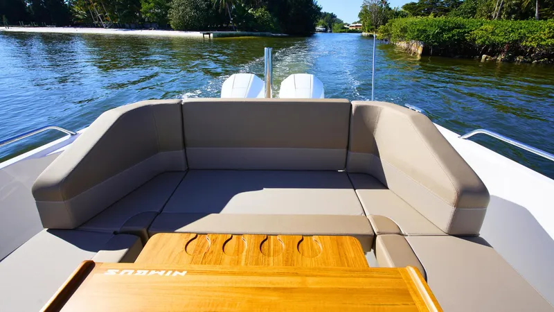 Slide: The Image of Luxurious Nimbus T9 #165 boat interior with scenic waterway view, 2025 model. - 15