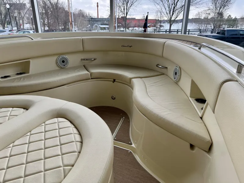 Slide: The Image of 2022 Chris-Craft Catalina 30 interior with beige seating and elegant design. - 40