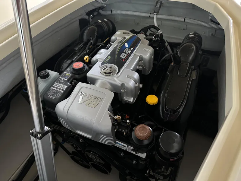 Slide: The Image of 2024 Chris-Craft Launch 28 GT engine compartment showcasing powerful 8.2L engine. - 36