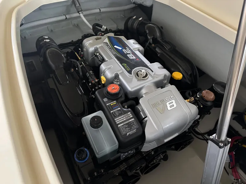 Slide: The Image of 2024 Chris-Craft Launch 28 GT engine compartment showcasing powerful V8 engine. - 37