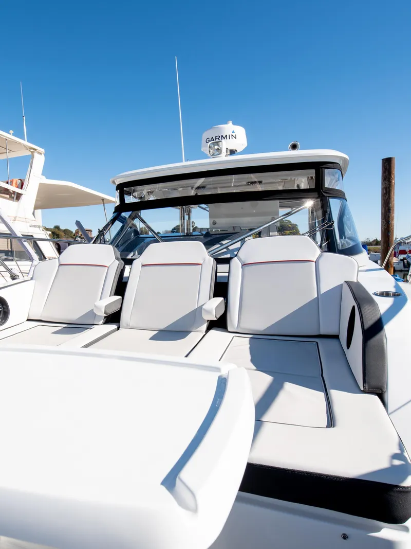 Slide: The Image of 2021 Jeanneau Leader 12.5 WA boat with sleek seating and modern design. - 42