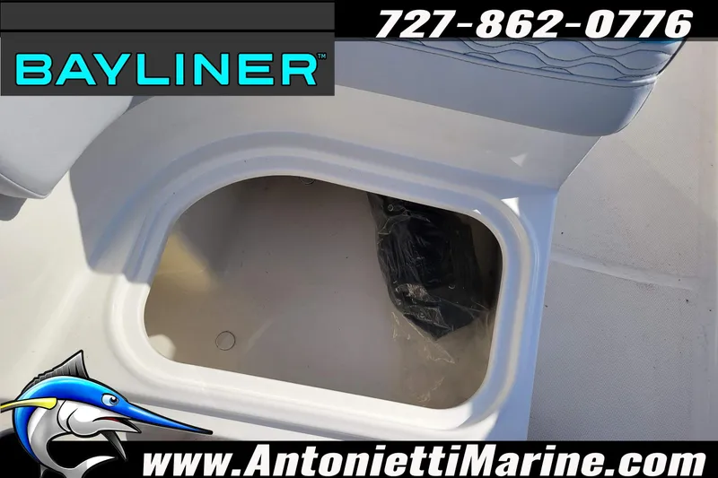 Slide: The Image of 2025 Bayliner Element M17 storage compartment, featuring sleek design and spacious interior. - 29