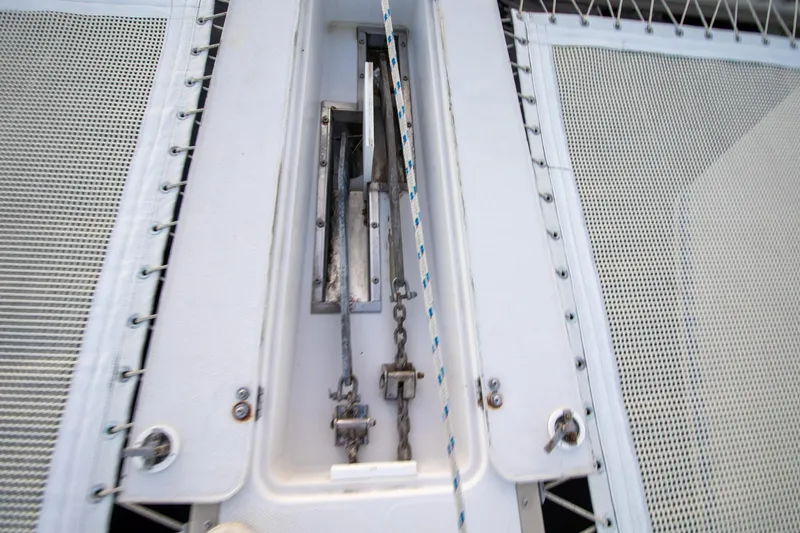 Slide: The Image of Close-up of Antares PDQ 44 sailboat rigging and deck details, 2004 model. - 6