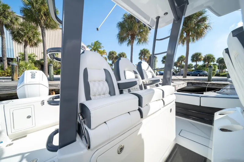 Slide: The Image of 2022 World Cat 400 CC-X boat interior with luxurious seating and modern design. - 26