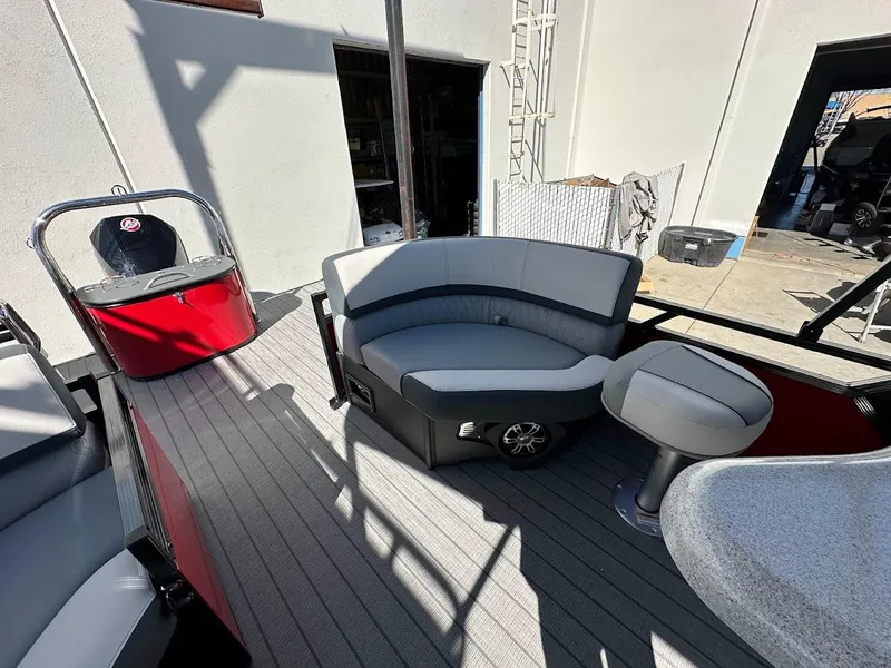 Slide: The Image of 2025 Tahoe Pontoon 2585 LTZ Entertainer with stylish seating and modern design. - 12