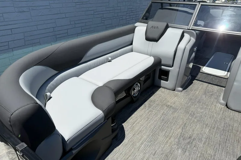 Slide: The Image of 2025 Avalon 2385 LSZ Elite Windshield boat interior with luxurious seating and modern design. - 9