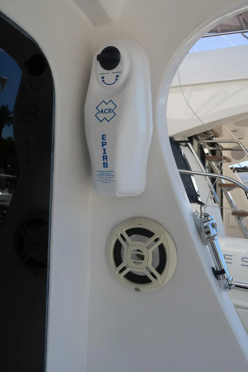 Slide: The Image of 2002 Luhrs 40 Convertible yacht with ACR EPIRB and speaker detail. - 12