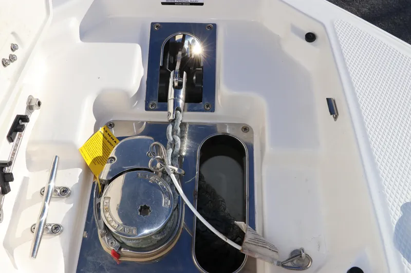 Slide: The Image of Anchor system of 2021 Chaparral 30 Surf boat, featuring stainless steel components. - 35