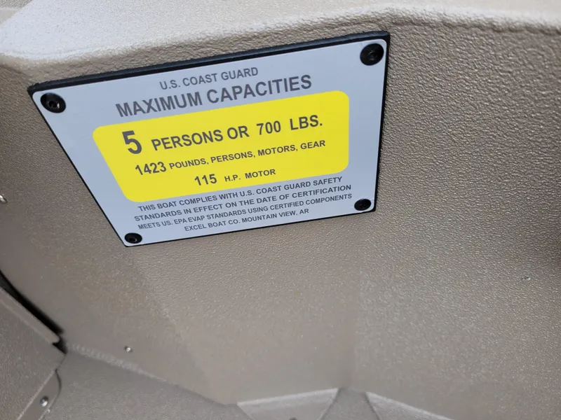 Slide: The Image of U.S. Coast Guard capacity label on Excel 1960 Stalker SC, 2025 model. - 3