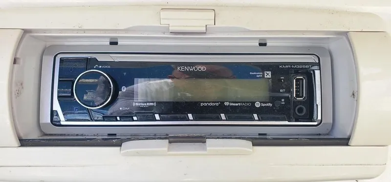 Slide: The Image of Kenwood stereo system in 1996 Sea Ray 215 Express Cruiser boat. - 23