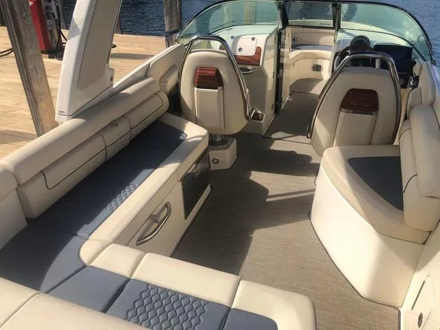 Slide: The Image of 2022 Chris-Craft Launch 28 GT interior with luxurious seating and modern design. - 8