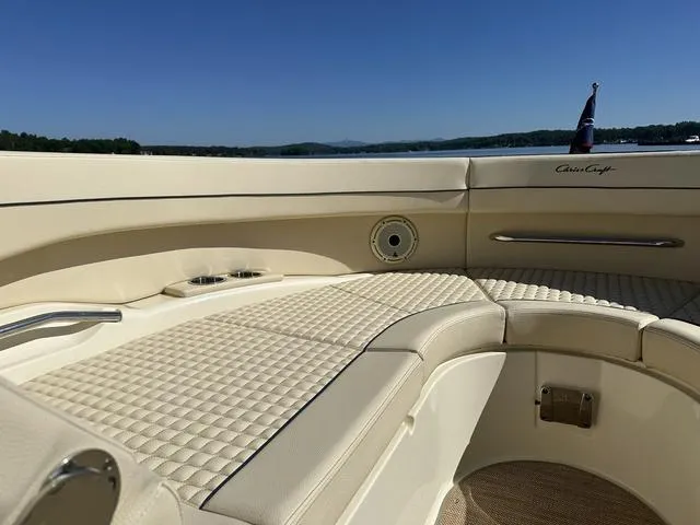 Slide: The Image of Luxurious interior of 2021 Chris-Craft Launch 31 GT boat with cream seating. - 15