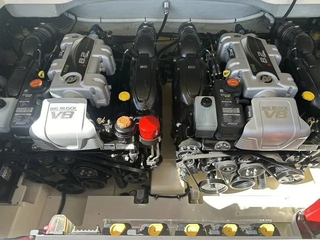 Slide: The Image of 2021 Chris-Craft Launch 31 GT engine compartment with dual V8 engines. - 27