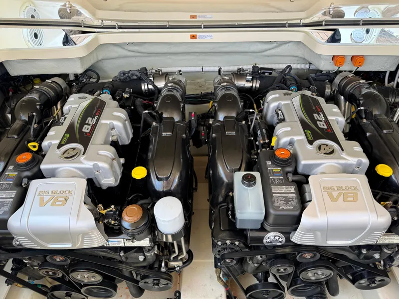 Slide: The Image of 2021 Chris-Craft Launch 35 GT engine compartment with dual V8 engines. - 25
