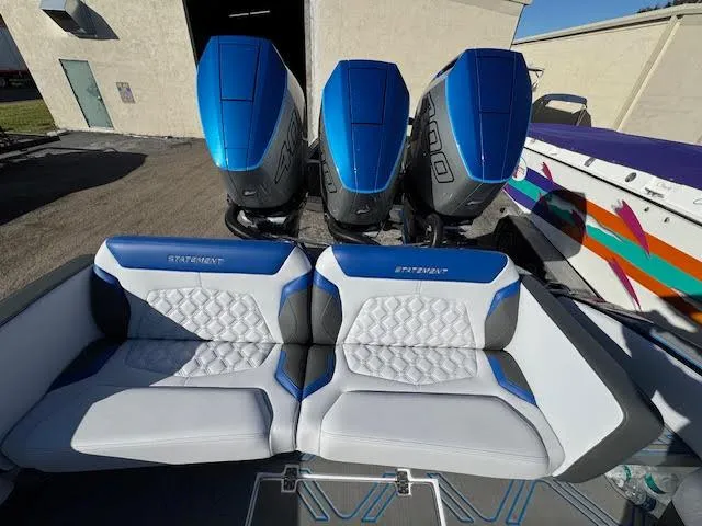 Slide: The Image of Luxury seating and powerful engines on 2025 Statement 380 Open boat. - 11
