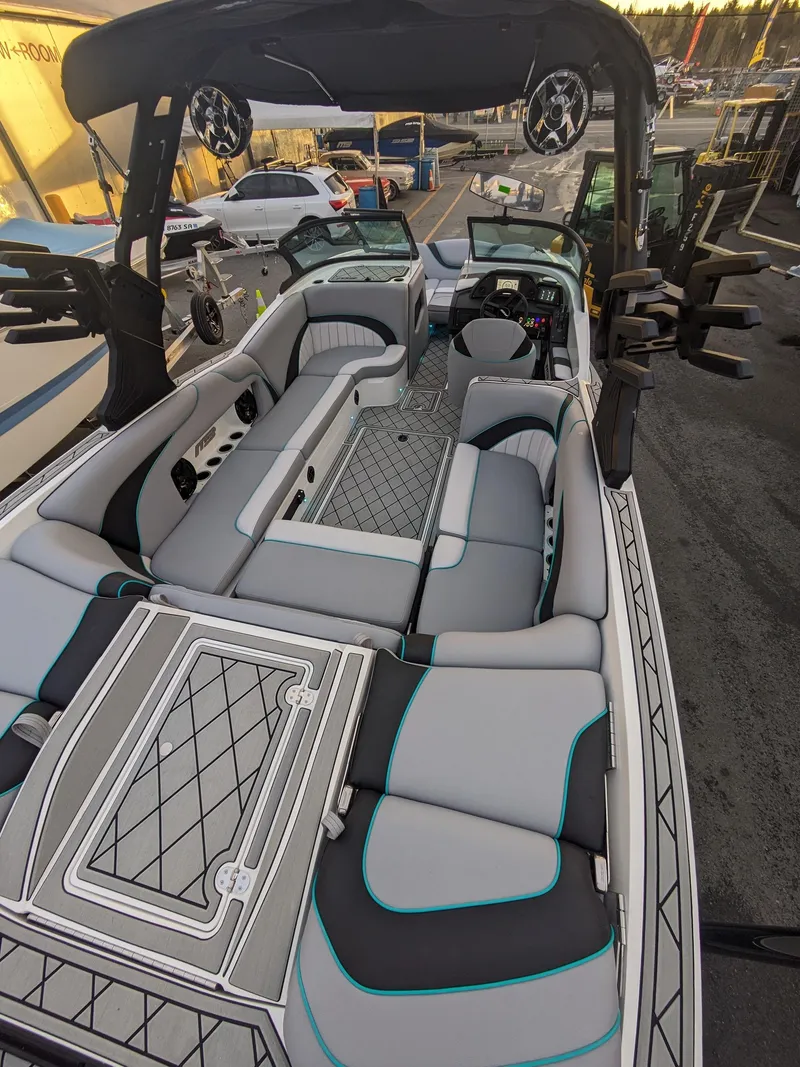 Slide: The Image of Luxurious 2025 MB B52-23 Alpha boat interior with sleek seating and modern design. - 21