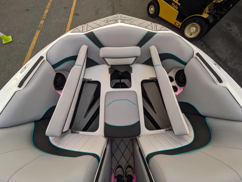 Slide: The Image of Luxurious interior of 2025 MB B52-23 Alpha boat with modern seating design. - 27