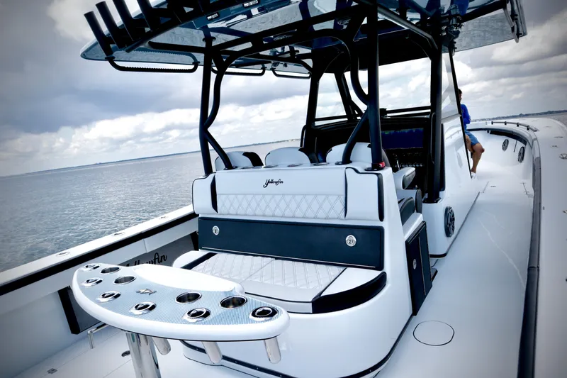 Slide: The Image of 2024 Yellowfin 39 Offshore boat with sleek design and spacious deck. - 21