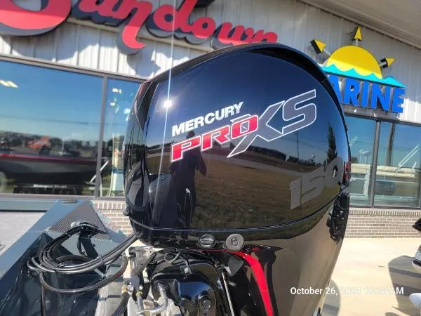 Slide: The Image of Mercury Pro XS engine on 2025 Ranger RT198P boat at Sundown Marine dealership. - 10